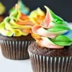 Chocolate Caramel Cupcakes w/ Rainbow Frosting