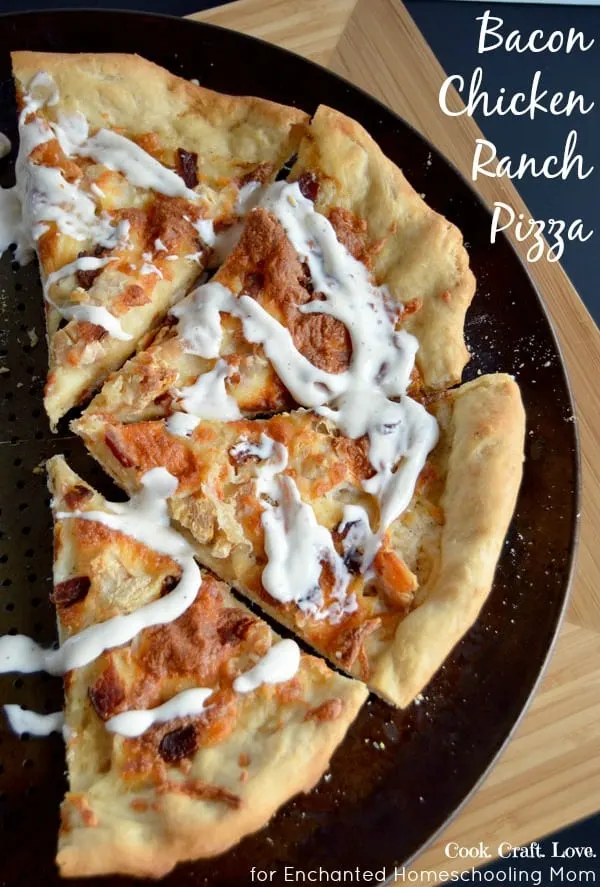 Bacon Chicken Ranch Pizza is one of the best pizzas I've ever made and the dough is probably the easiest part!  I don't think you can ever go wrong when you put bacon on pizza!