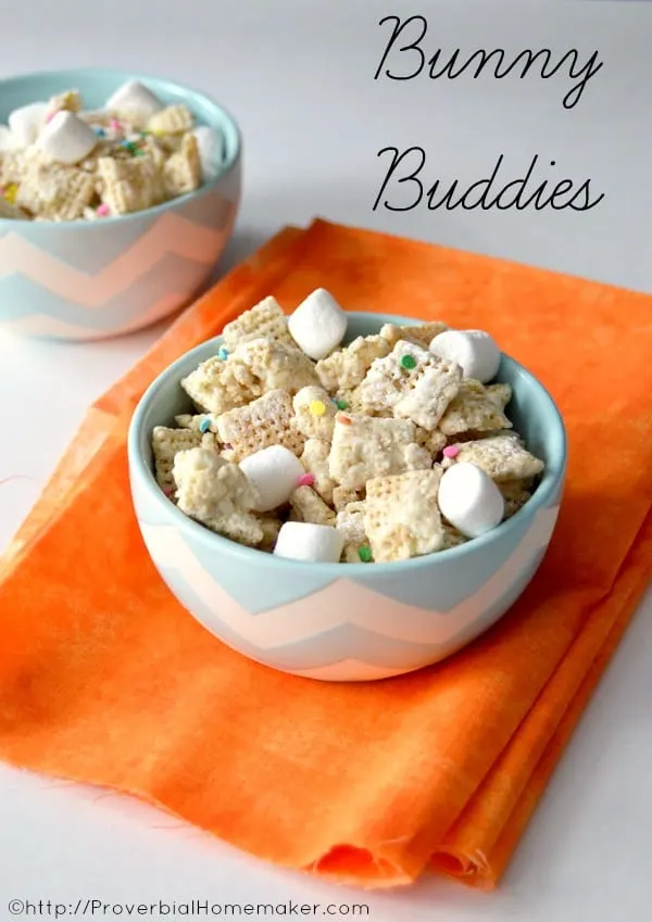 Enjoy this fun Easter twist on your favorite muddy buddy or puppy chow recipe! This Easter snack mix is a great treat to leave as a surprise for the Easter bunny or to eat by the handful yourself!