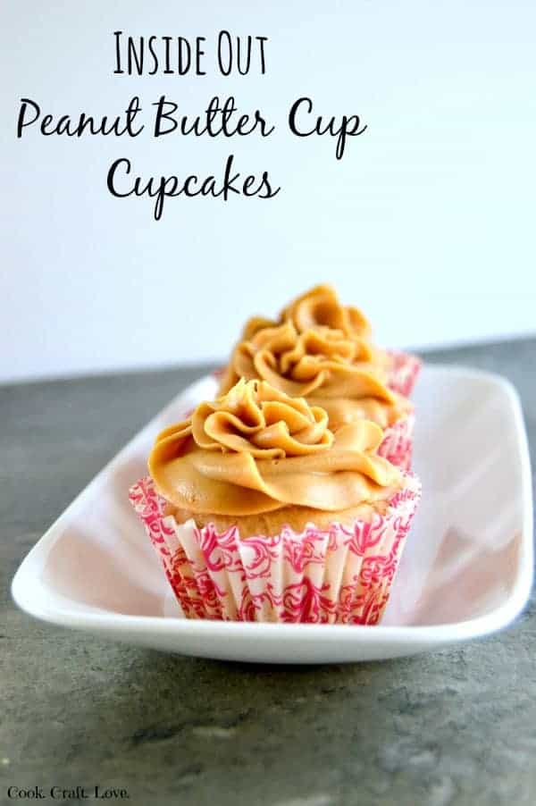 Peanut butter and chocolate come together in the best way in these inside out peanut butter cup cupcakes! Loads of peanut butter with a gooey surprise inside!