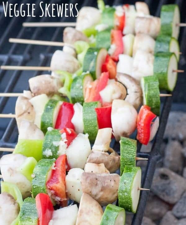 Garlic grilled veggie skewers are a fun and flavorful way to get your veggies in this summer! Enjoy this simple kabob recipe