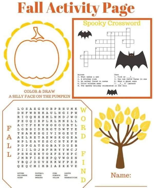 Need something to keep the kids busy this fall? Or just need a fun activity for a fall fest or harvest party? Try this awesome Fall Activity Page with FREE PRINTABLE!