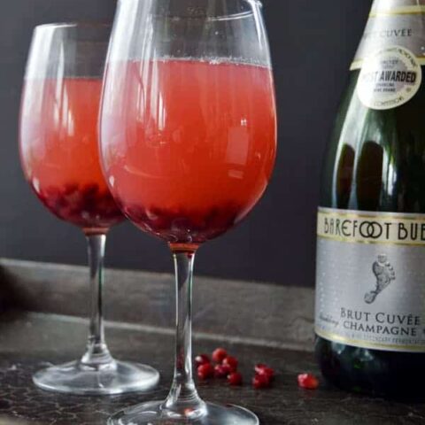 Pomegranate and Champagne create the perfect sweet and tart cocktail for your holiday parties or New Years Eve celebrations!