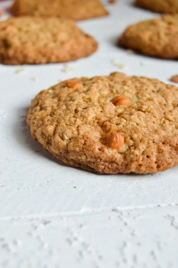Crispy crunchy oatmeal cookies are peppered with butterscotch chips and the size of your hand! You won't want to share these jumbo oatmeal cookies with anyone!