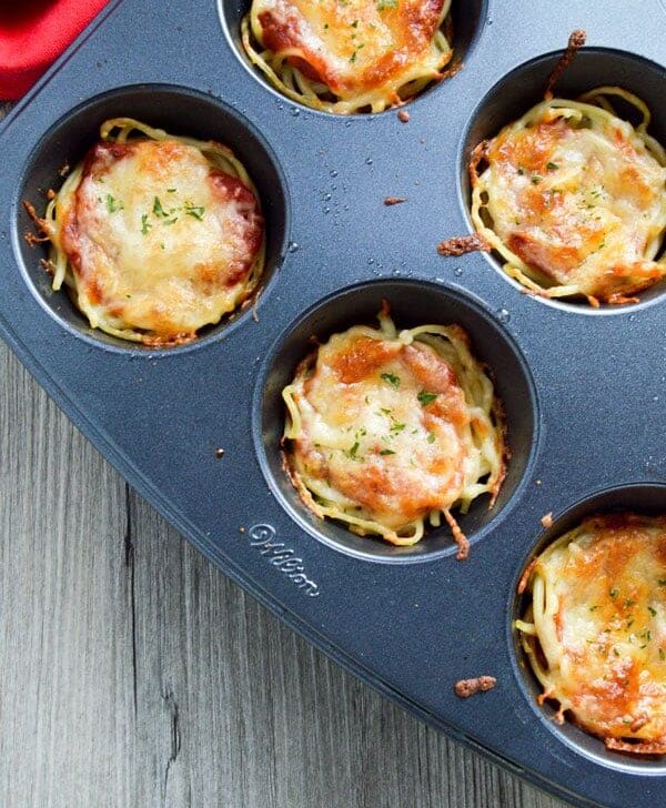 Mini spaghetti pies are a fantastic leftover recipe that are perfect for leftovers and little hands!