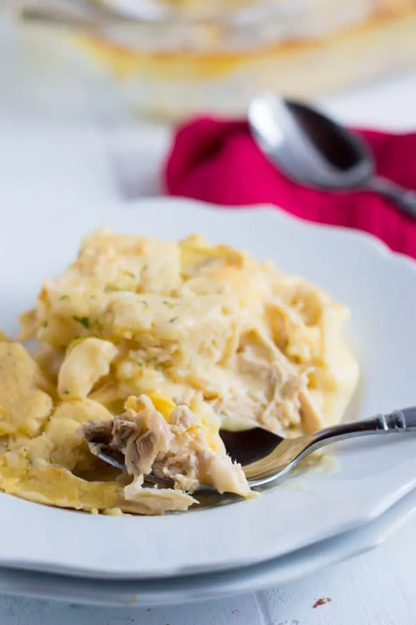 Chicken and dumpling casserole is an easy weeknight one dish twist on a southern classic!