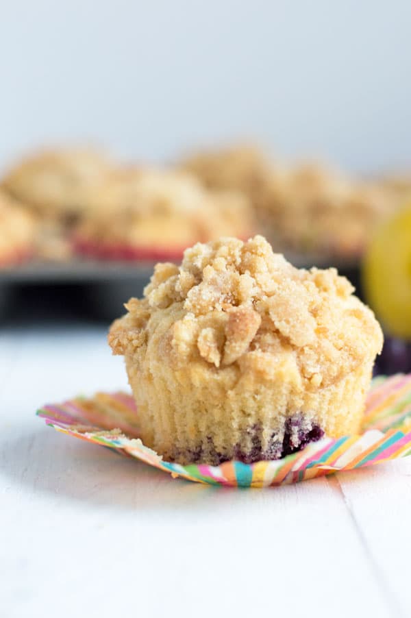 Tart lemon and sweet blueberries come together in these lemon blueberry coffee cake muffins for a sweet muffin perfect for breakfast or brunch!