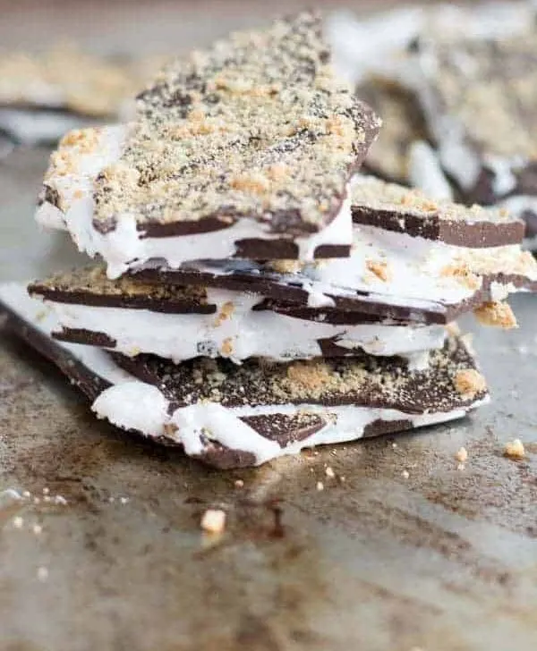 Inside out smores bark is one of the best new ways to eat smores! Enjoy it on ice cream, in milkshakes, between two graham crackers, and more!