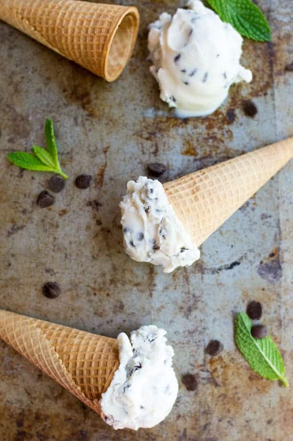 This homemade mint chocolate chip ice cream is the perfect sweet treat to cool off on a hot summer day!