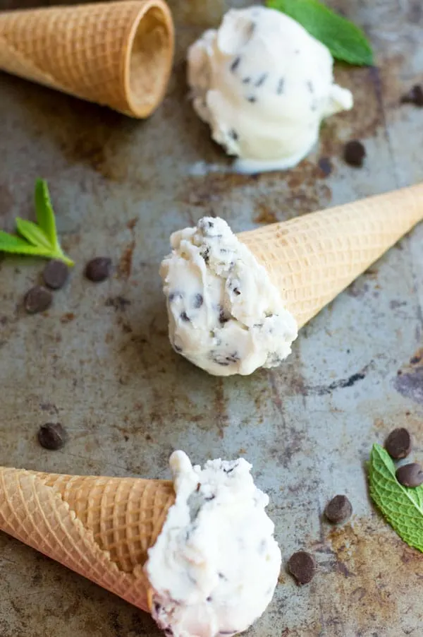 This homemade mint chocolate chip ice cream is the perfect sweet treat to cool off on a hot summer day!