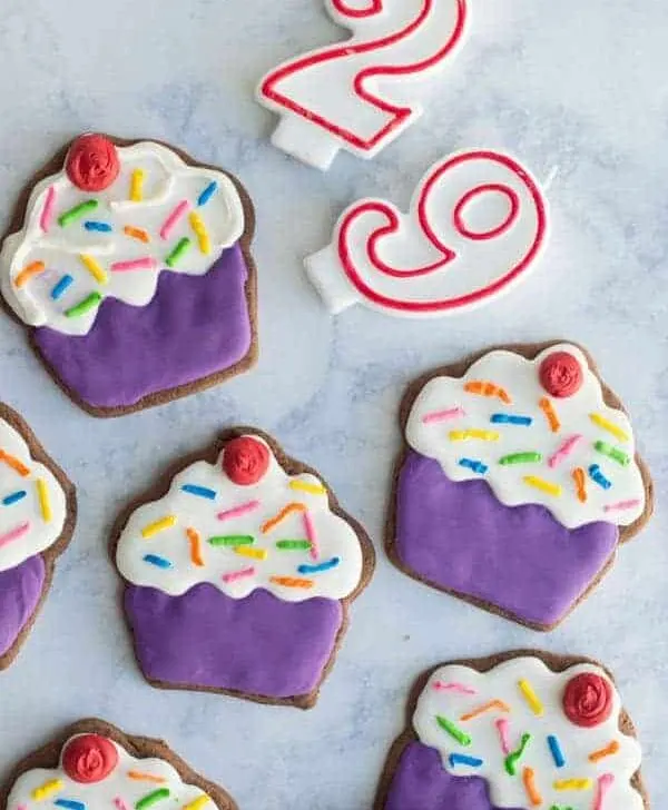 Soft chocolate sugar cookies are the perfect base for royal icing and a great way to celebrate national chocolate cupcake day!