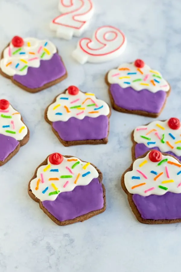 Soft chocolate sugar cookies are the perfect base for royal icing and a great way to celebrate national chocolate cupcake day!