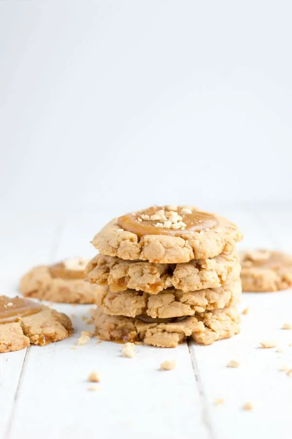 The crunch from these peanut brittle cookies can't be beat and they're a great way to use up leftover brittle from the holidays!