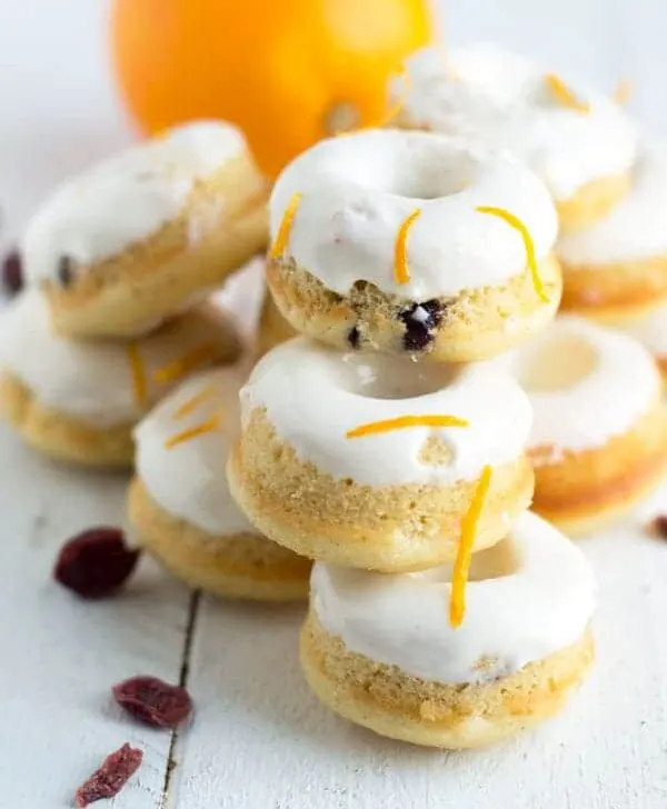 Cranberry and orange are one of my favorite winter flavor combinations and they really shine in these mini cranberry orange donuts!