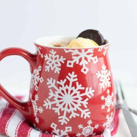 This peppermint chocolate mug cake is perfect for two and is made in the microwave in under 5 minutes!